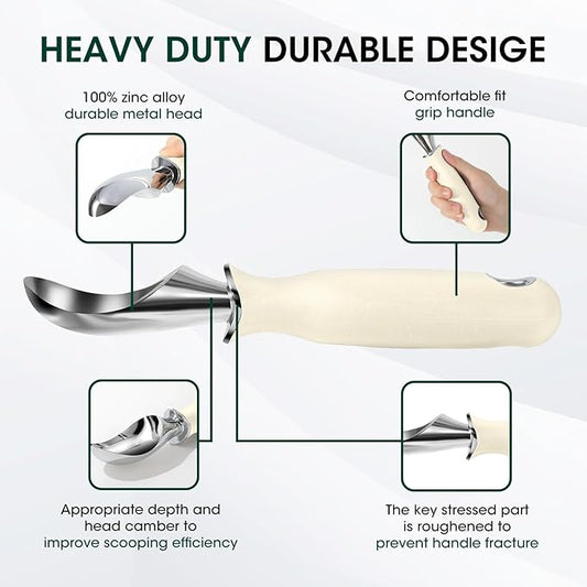 Beneno Heavy Duty Ice Cream Scoop - Upgraded Anti-Fracture Design, Comfortable Grip Long Handle, Effortless Scooping & Dishwasher Safe, Cream