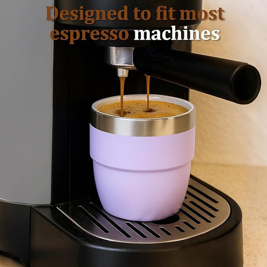 Zenbo 4 oz Espresso/Coffee Cups, Ceramic-Lined Double Wall Vacuum Insulated 18/8 Stainless Steel, Stackable & Dishwasher Safe, Space-Saving, Compatible with Most Espresso & Coffee Makers, 2 Pack