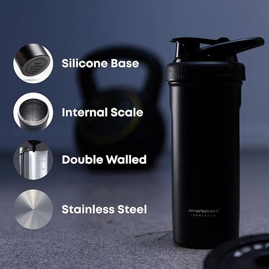 Smartshake Insulated Stainless Steel Blender Shaker Cup for Protein Mixes, Shakes and Pre Workout – 750ml 25oz Double-Walled Vacuum Insulated Water Bottle for Cold Drinks – BPA-Free (Faded Blue)