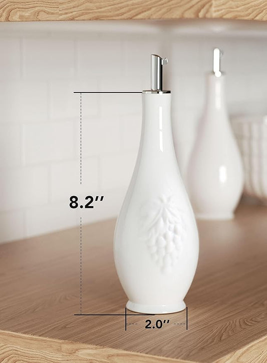 Porcelain Oil and Vinegar Dispenser Set, 11 oz Olive Oil Dispenser Bottle for Kitchen, Ceramic Cooking Oil Container, Oil Cruet w/Funnel, Dripless Spout, 300ml, 2 Pack