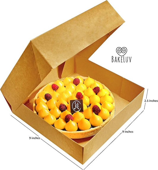BAKELUV Pie Boxes for 9 Inch Pie | Brown, 12 Pack | 9x9x2.5 Bakery Box with Window, 9x9 Cookie Box, 9 Inch Pastry Boxes with Window Bulk, Cake Boxes, Auto Pop Up