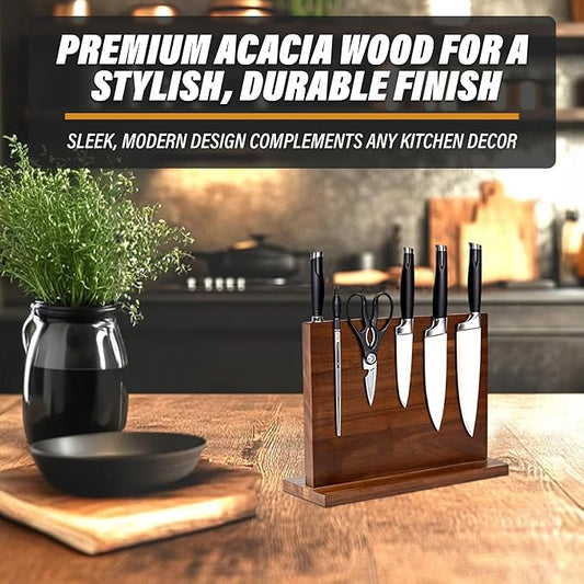 YeloIris Wooden Magnetic Knife Holder - Dual - Sided Stand with Enhanced Magnets for Multifunctional Kitchen Knife Storage - Stylish, Durable, and Strong (Knives Not Included) - 12" x 9" - 3.48 lbs