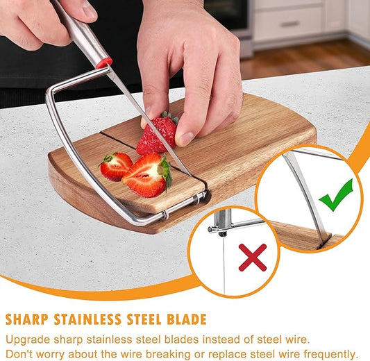 Wooden Cheese Slicer Cutter, Heavy Duty Block Cheese Cutter Board with Stainless Steel Blade, Guillotine Sausage Ham Biltong Jerky Multipurpose Slicer