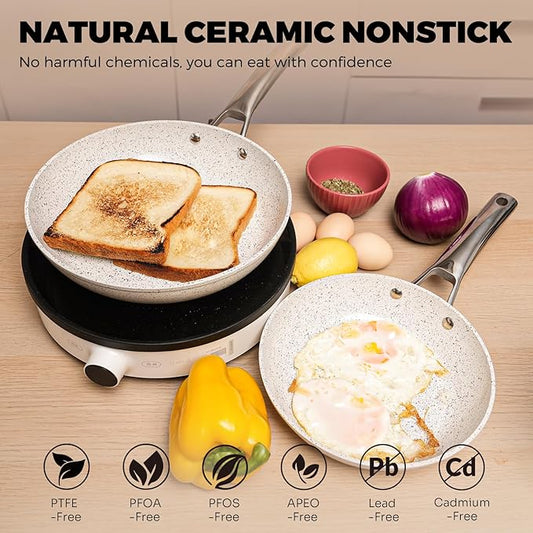 ZHANG XIAO QUAN SINCE 1628 8 Inch Nonstick Aluminum Frying Pan, Non-toxic Granite Skillet with Stainless Steel Handle, Ceramic Coating PTFE/PFAS/PFOA Free Wok, Induction and Gas Stove Safe, 8"