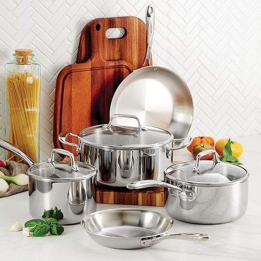 Tramontina Tri-Ply Clad Stainless Steel 8-Piece Cookware Set with Glass Lids, Pots and Pans Kitchen Set, Induction-Ready, Dishwasher-Safe, NSF-Certified