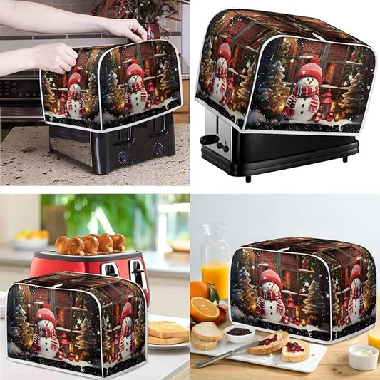 Cute Snowman Print Christmas Appliance Covers Set Washable Kitchen Blender Dust Cover Bread Maker Toaster Cover 2 Slice Kitchen Accessories