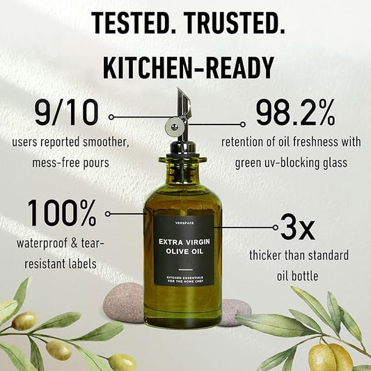 Green Glass Olive Oil Dispenser Bottles For Kitchen, Avocado Oil Dispenser Set, Modern Decor, Gold Kitchen Accessories for Home, Airbnb, Cafe (Black, Set of 2)