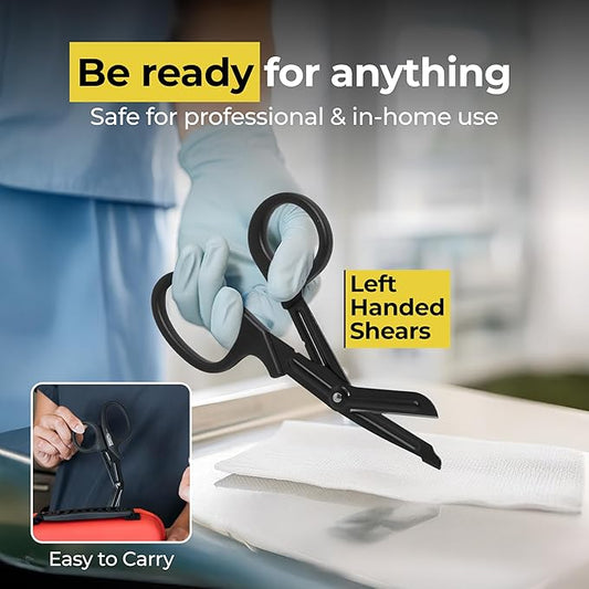 Madison 2 Pack Supply Lefthand Scissors - Black Stainless Steel with Teflon Surface, PP Handler on-Stick Coated Blades Medical Scissors - Durable Fluoride-Coated Trauma Shears - Black