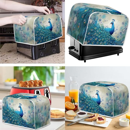 Blue Peacock Print Appliance Covers Set Washable Kitchen Blender Dust Cover Bread Maker Toaster Cover 2 Slice Kitchen Accessories