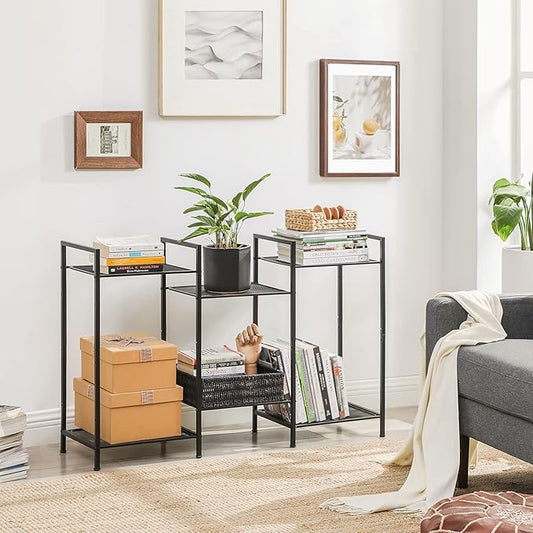 SONGMICS 3-Tier Storage Rack, Bathroom Shelf, Extendable Plant Stand with Adjustable Shelf, for Bathroom, Living Room, Balcony, Kitchen, Black UBSC33BK