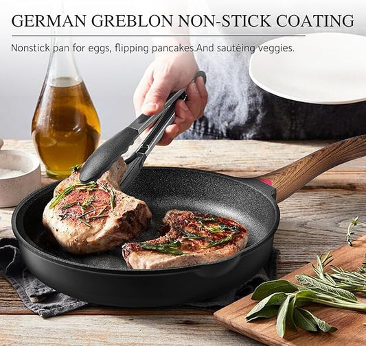 Vinchef Pots and Pans Set Non Stick, 12pcs Induction Cookware Set, Non Stick Frying Pans with Lid, Non Toxic Kitchen Cookware Sets, Pan Sets for Cooking, PFAS and PFOA Free