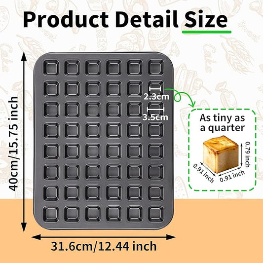 Beasea Mini Brownie Bite Pan with Dividers, 1 Pack 48 Mini Small Tiny Cup All Edges Non Stick Square Cupcake Baking Sheet Tin Tray Carbon Steel Bakeware Individual Cutter Baking Pan - Black