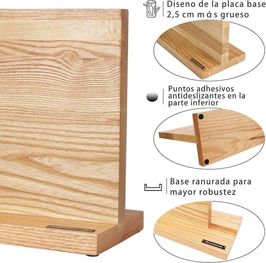 YOUSUNLONG Magnetic Knife Block - Magnetic Knife Holder - Magnetic Knife Stand - Double-sided Super Magnetic with Natural Fraxinus wood - Holds 10“ knives - Space Saver - Large storage knife holder
