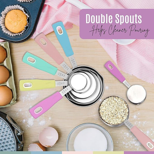 Nextop 14-Piece Stainless Steel Measuring Cups and Measuring Spoons Set with All Stackable Sizes and Leveler for Dry Ingredients, Complete Set for Kitchen & Baking Measuring Tools (Purple Set)