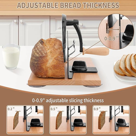 Manual Bread Slicer with Hand Crank- Adjustable Thickness Bread Cutter for Even Slices, Perfect for Homemade Sourdough, Sandwich, and More, Black