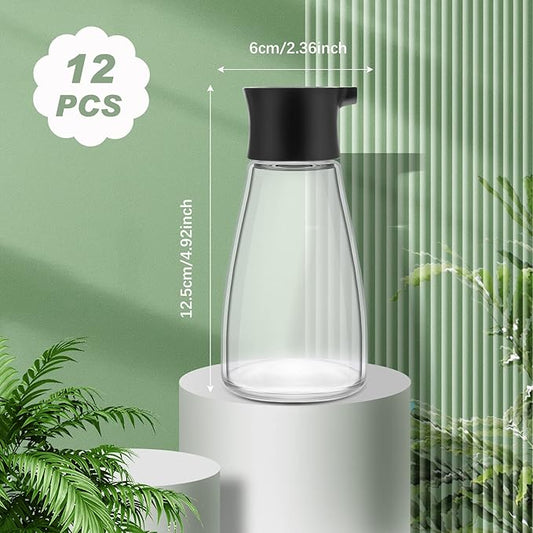 12 Pcs Soy Sauce Dispenser Leakproof Cruet Dispenser Set Small Glass Soy Sauce Bottles Container Oil Dispensing Bottles Seasoning Bottle Vinegar Cruet with Lid for Kitchen Cooking BBQ, Black