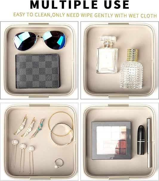 SANZIE Luxury Leather Desktop Storage Small Catchall Organizer Decorative Tray for Entryway Table to Hold Jewelry Watch Cosmetics Keys Phone Wallet, Home & Office Accessories (Metal Glided, Grey)