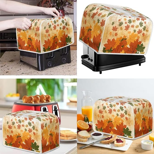 Fall Maple Leaves Print Thanksgiving Appliance Covers Set Washable Kitchen Blender Dust Cover Bread Maker Toaster Cover 2 Slice Kitchen Accessories