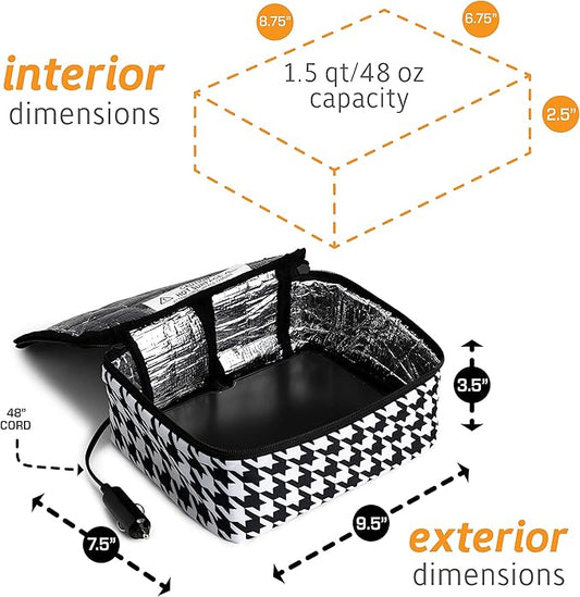 HOTLOGIC Mini Heated Lunch Box - Portable Electric Food Warmer for Men and Women - Great for Work, Office, and Construction - Cook, Reheat, and Eat on the Go - 12V - Houndstooth