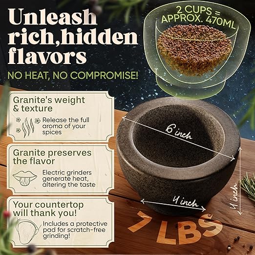 ChefSofi Mortar and Pestle Set - Black Polished Exterior - 6 inch - 2 Cup Capacity